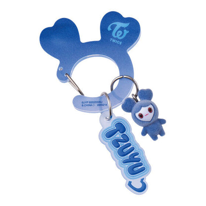 TWICE LOVELYS Acrylic Carabiner Flocky Mascot by Bandai, capsule toy packaging image