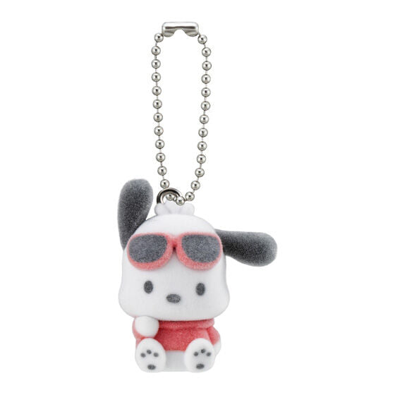 Sanrio Flocky Mascot Swing gashapon - capsule and display presentation