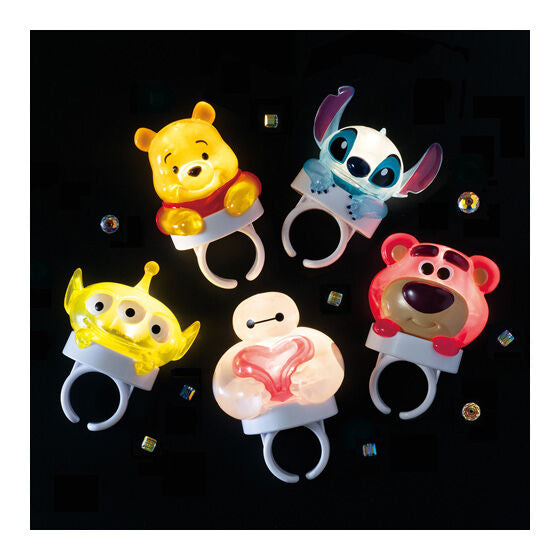 Disney Characters Capsule Ring Light Collection capsule toy by Bandai, alternate angle of the assortment