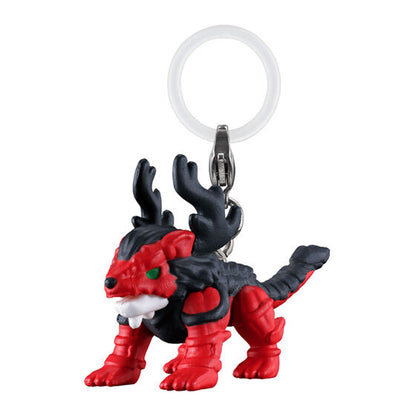 Kakusei Hunter Omega Horn gashapon charm by Bandai, close-up detail of one design in the set