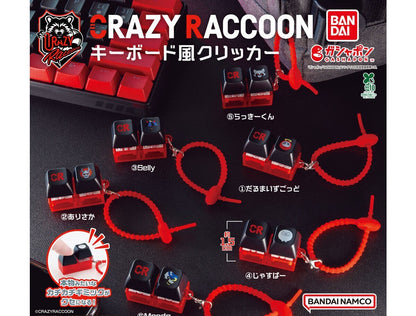 CRAZY RACCOON Keyboard-Style Clicker gashapon by Bandai, full lineup of 6 types