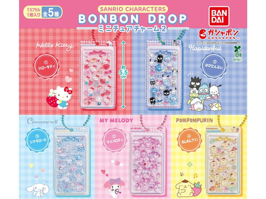 Sanrio Characters Bonbon Drop Miniature Charm 2 gashapon by Bandai, full lineup of the 5-type assortment